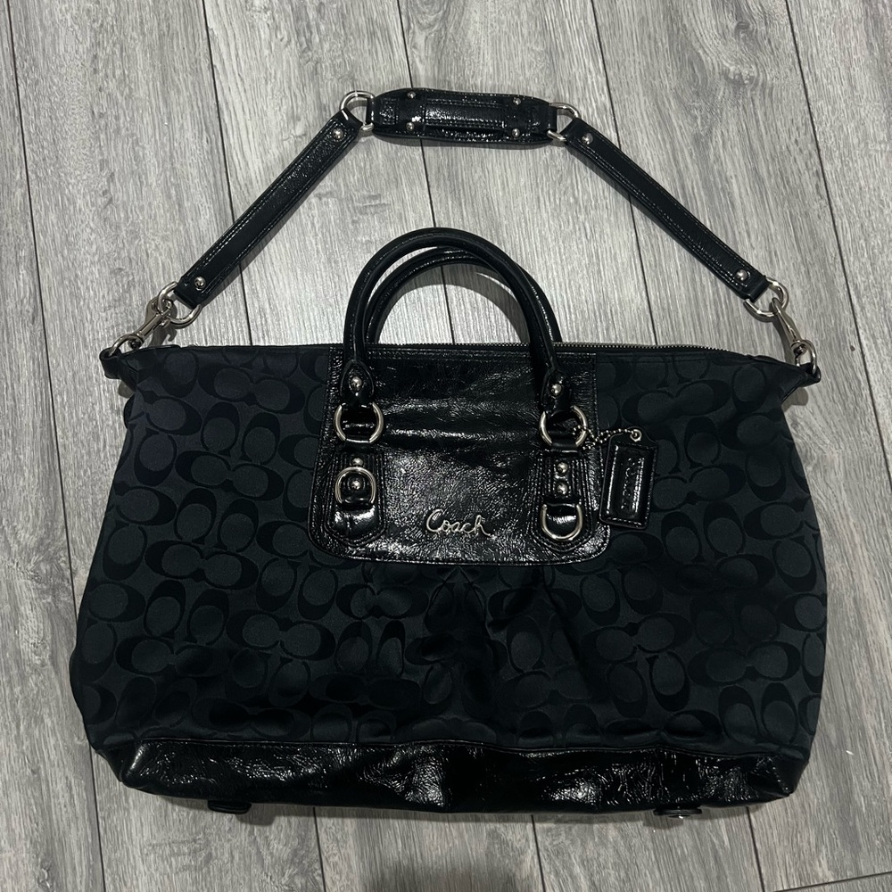 Coach Ashley Black Signature Satchel Bag.